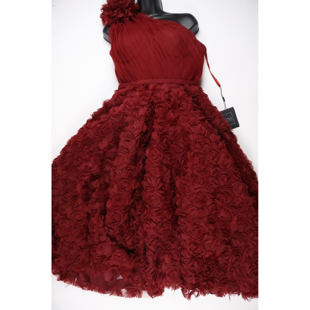 IEENA NEW Mac Duggal One Shoulder 3D Rose Cocktail Dress Wine Red 8